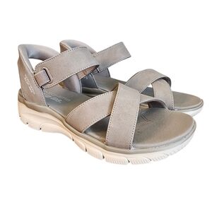 Skechers Slip-ins Women’s 9 Gray Comfort Sandals Memory Foam Open Toe Crisscross